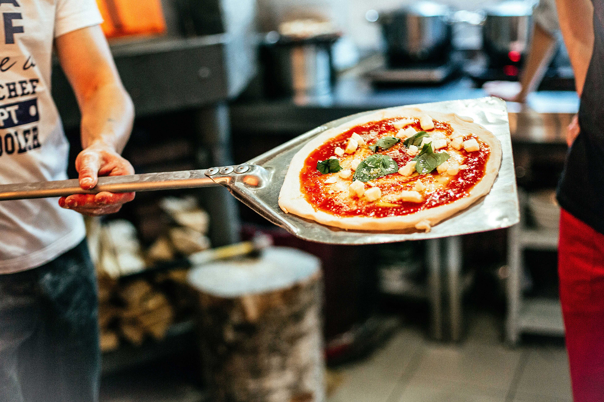 Pizza on steel pizza peel